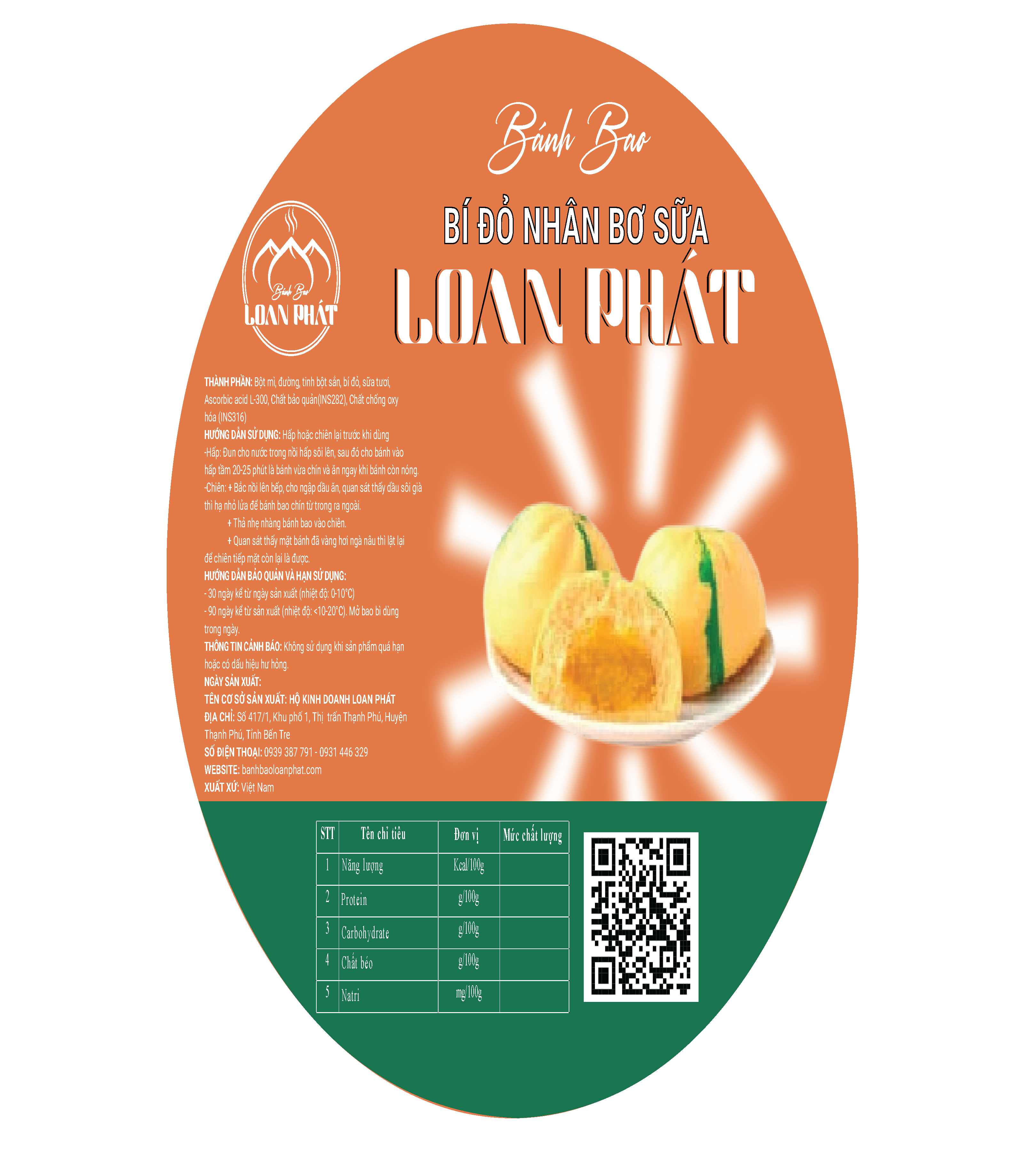 Bánh bao bí đỏ nhân bơ sữa Loan Phát
